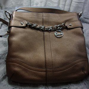 E-49 COACH CHAIN DUFFLE BRONZE PEBBLED LEATHER CROSSBODY